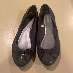 Merona Gray Quilted Suede Patent Toe Ballet Flats
